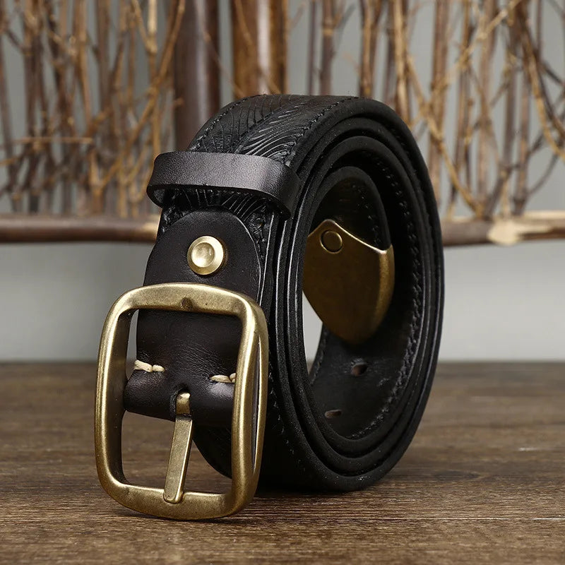3.8CM Thick Cowhide Copper Buckle Genuine Leather Jeans Belt Men High Quality Thickening Double-sided Use Luxury Male Strap