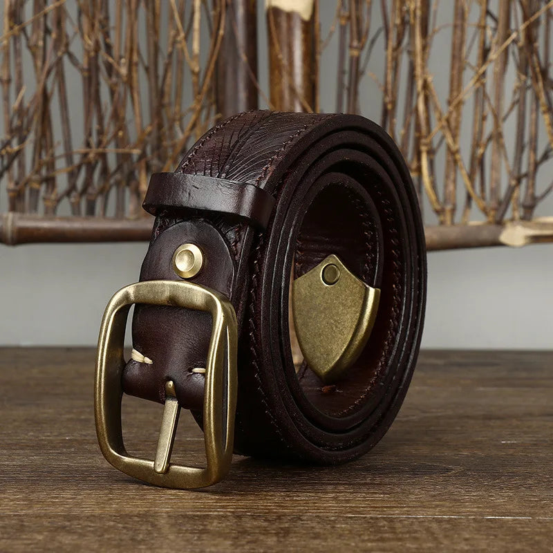 3.8CM Thick Cowhide Copper Buckle Genuine Leather Jeans Belt Men High Quality Thickening Double-sided Use Luxury Male Strap