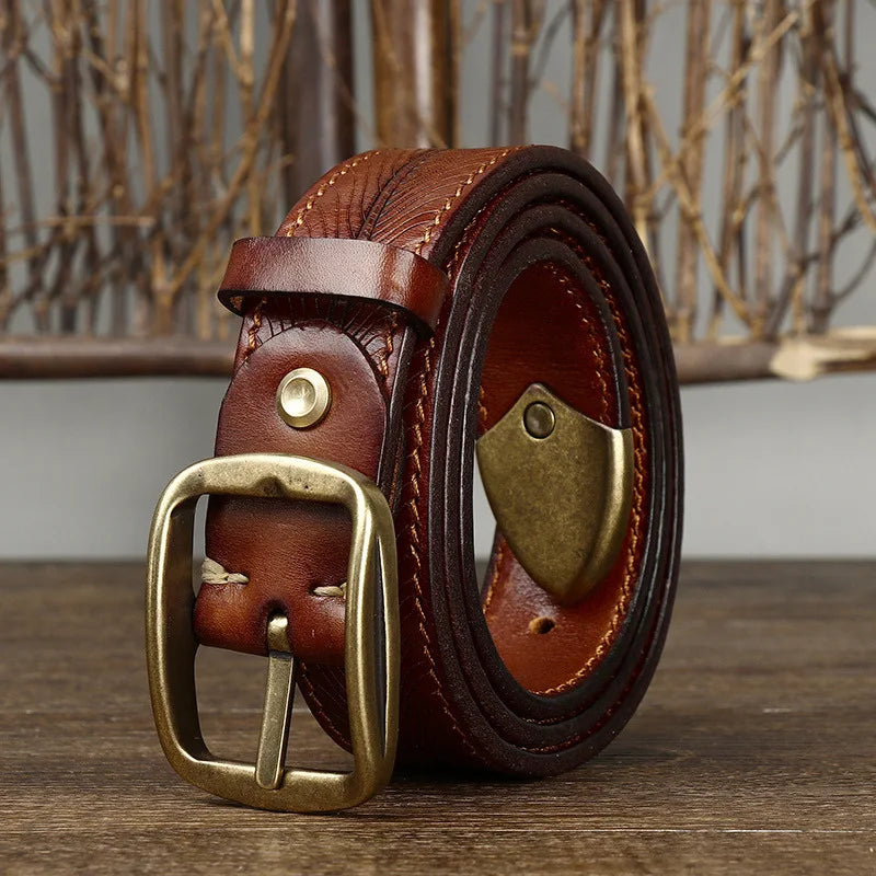 3.8CM Thick Cowhide Copper Buckle Genuine Leather Jeans Belt Men High Quality Thickening Double-sided Use Luxury Male Strap
