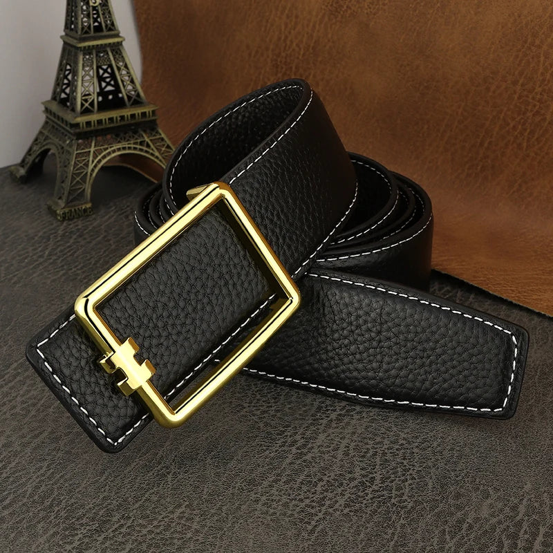 Designer Square Slide Fashion Buckle Brown Belts High Quality Men Full Grain Leather Luxury Famous Brand Young Men Ceinture Homm